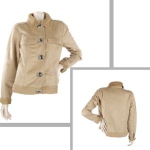 Faux Shearling & Suede Jacket Rhinestone Buttons